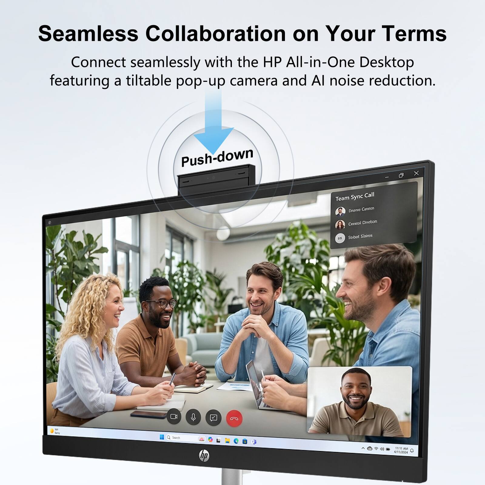 Seamless Collaboration on Your Terms

Connect seamlessly with the HP All-in-One Desktop featuring a tiltable pop-up camera and AI noise reduction.