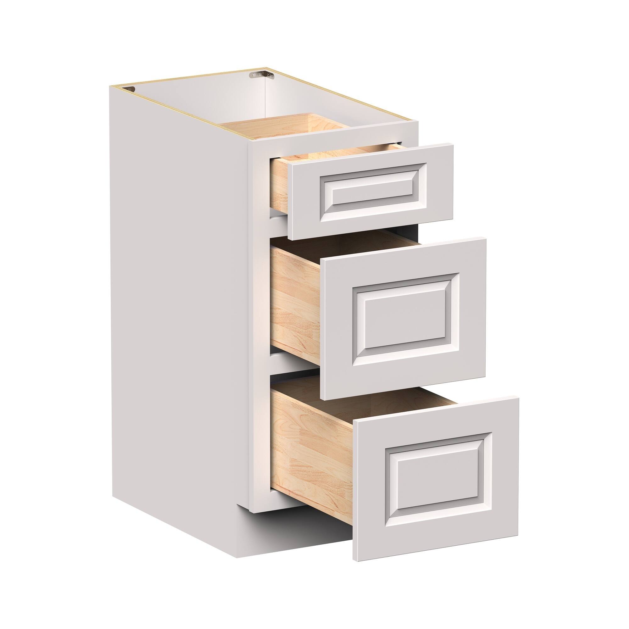 Front. Boyel Living - 15-in W x 34.5-in H x 24-in D Shaker 3-Drawer Kitchen Base Cabinet with Soft-Close Slides - Glacier White.