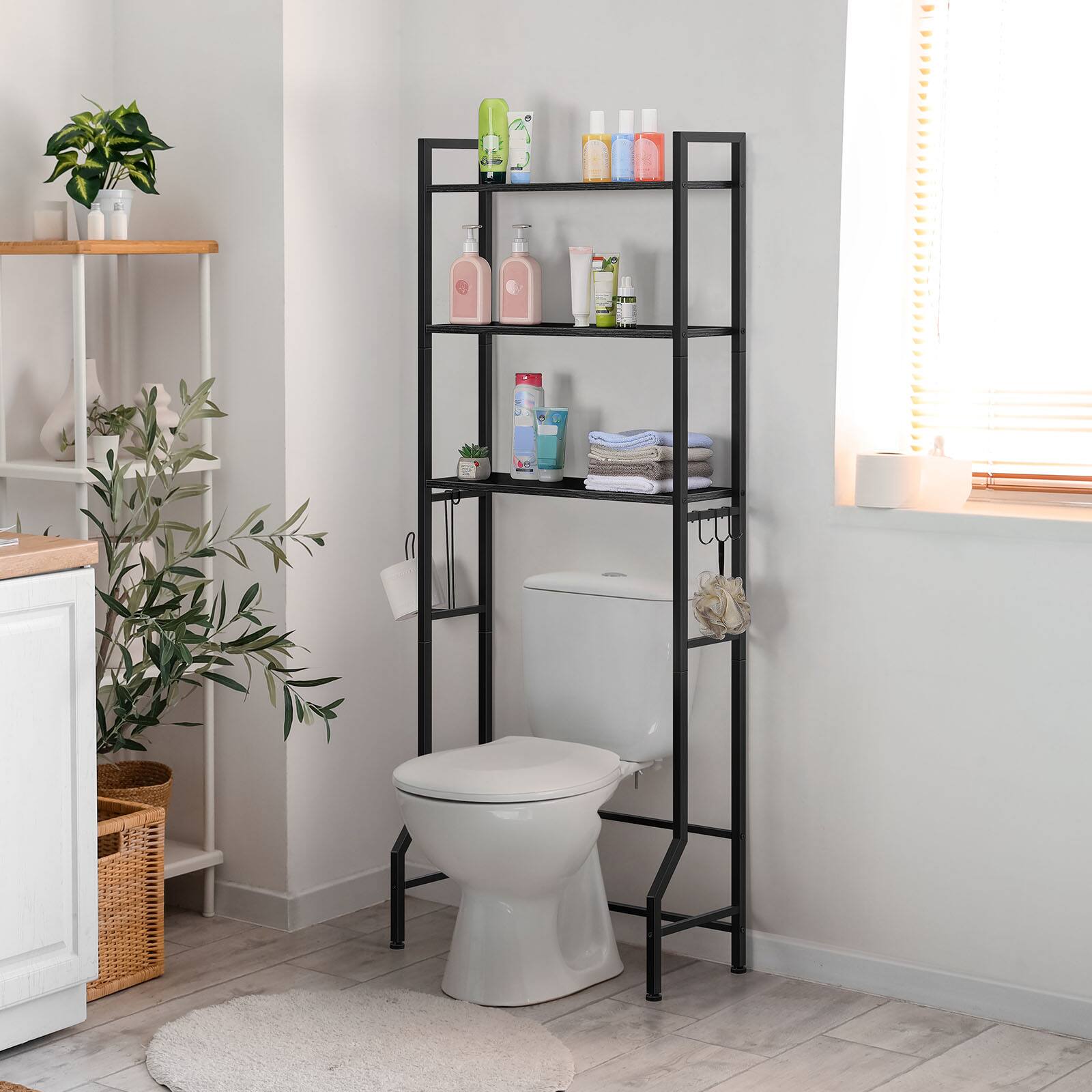 Alt View 1. Oumilen - Over-the-Toilet 3-Tier Bathroom Storage Shelf, Black - Black.