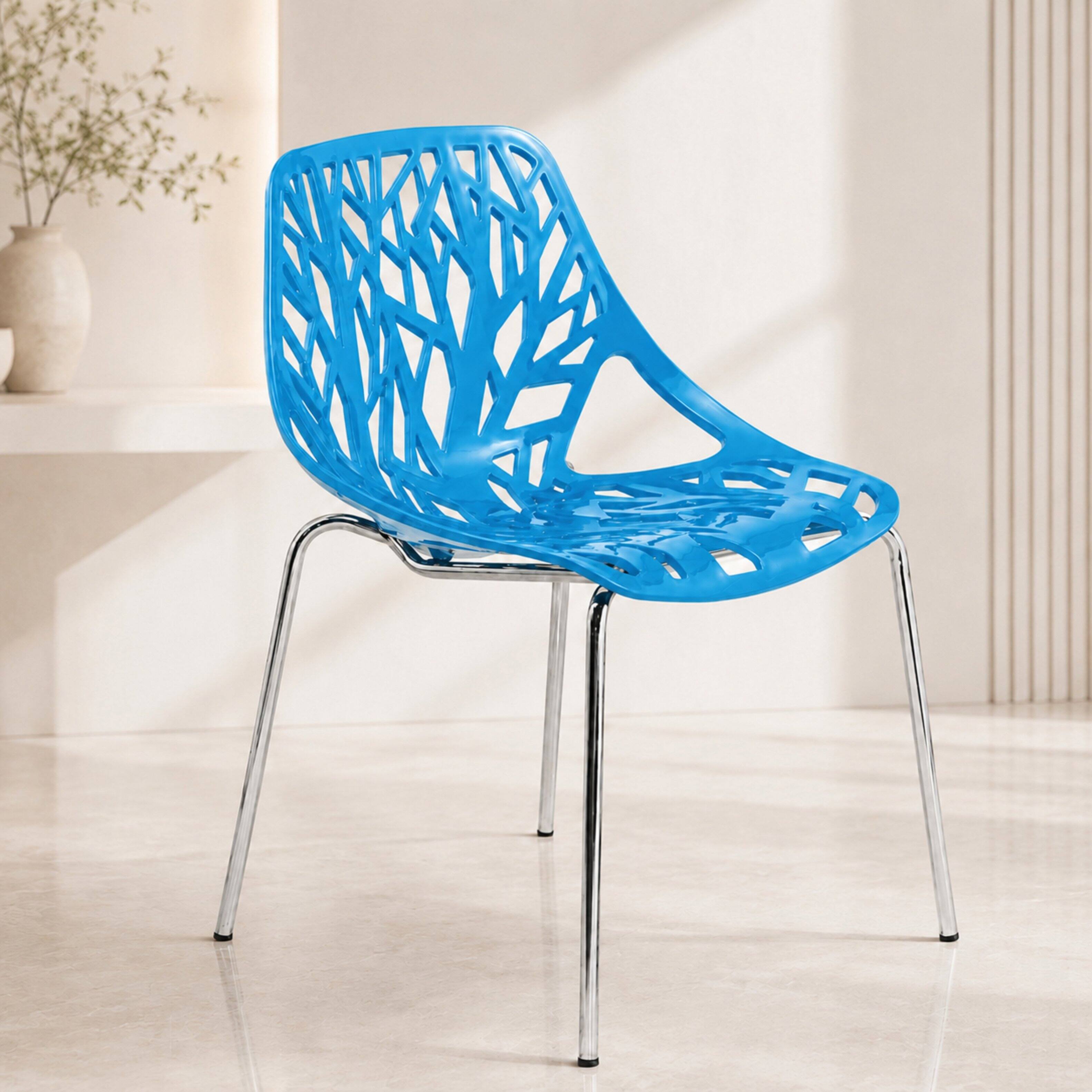 Left. LeisureMod - Asbury Stackable Modern Dining Chair with Cut Out Design and Chrome Legs Side Chair for Home Living Room - Blue.
