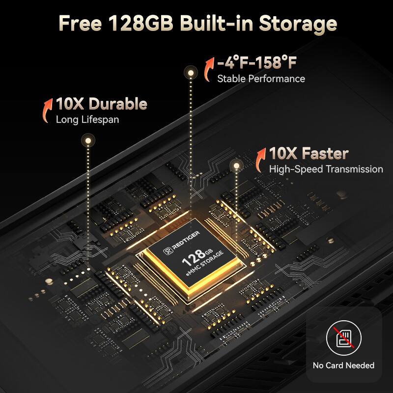 Free 128GB Built-in Storage
-4°F-158°F Stable Performance
10X Durable Long Lifespan
10X Faster High-Speed Transmission
REDTIGER 128GB eMMC STORAGE
No Card Needed