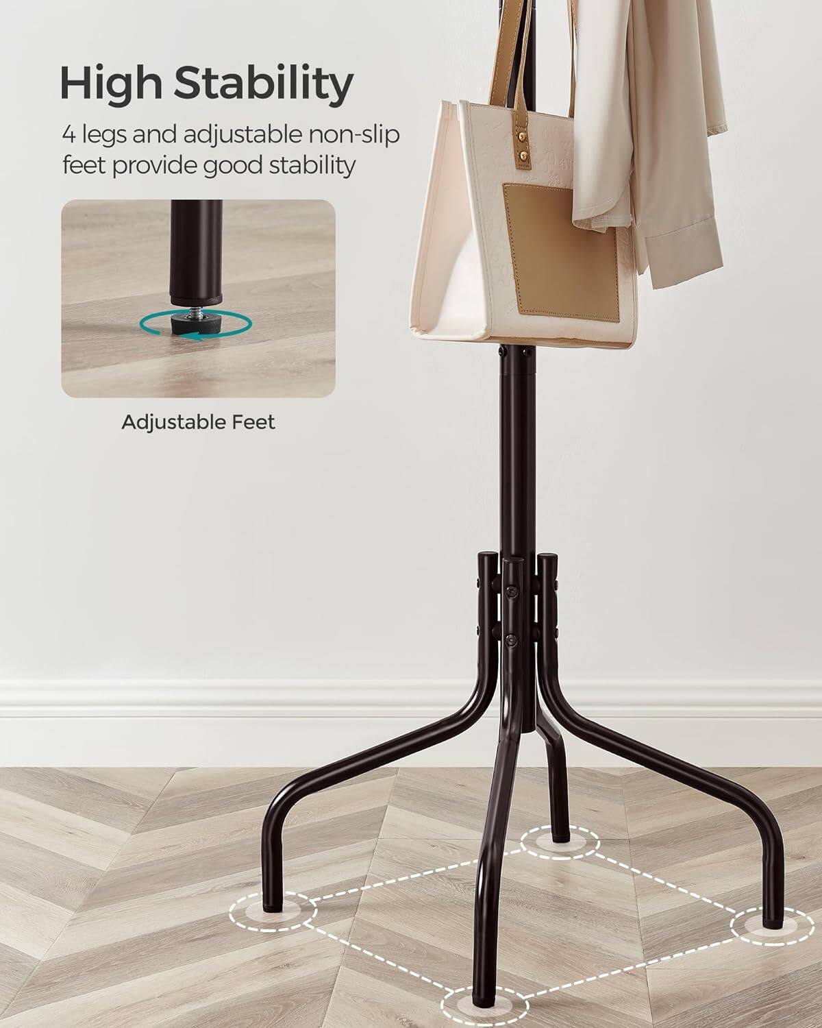 High Stability

4 legs and adjustable non-slip feet provide good stability

Adjustable Feet