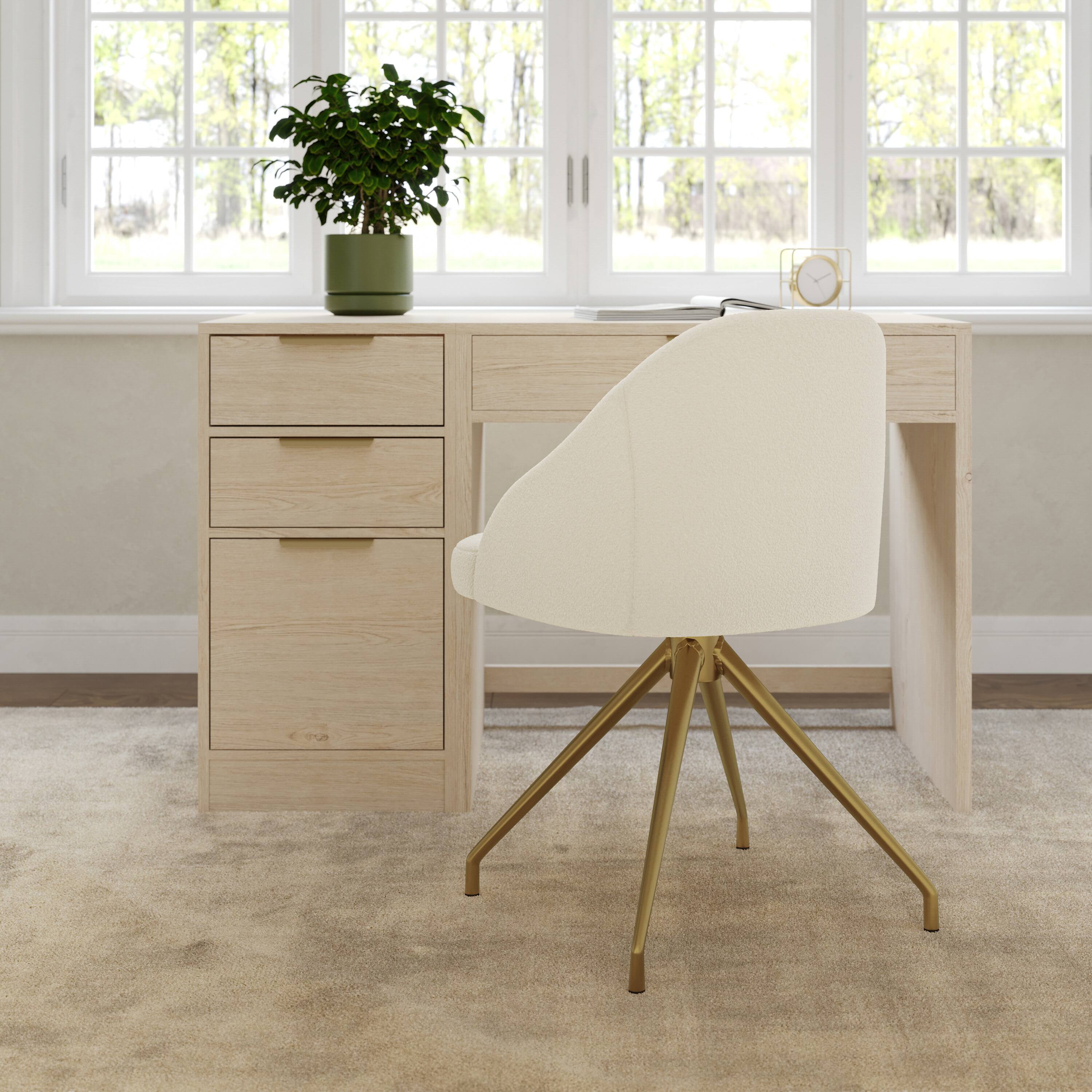Alt View 4. Martha Stewart - Sora Upholstered Stationary Swivel Home Office Chair - Off White Boucle/Polished Brass Frame.
