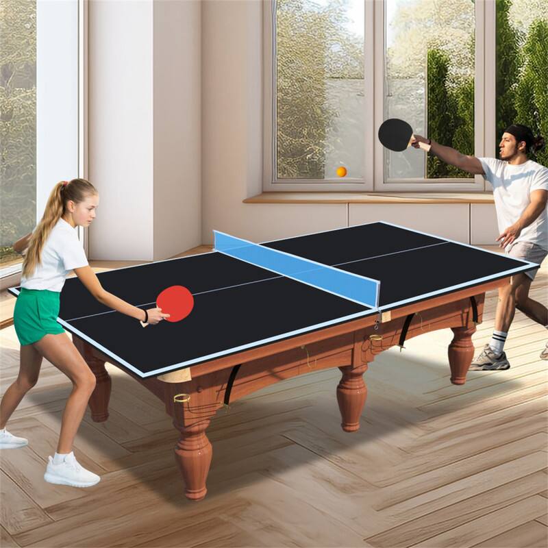 Angle. HTUTWOO - 8ft Mid-Size Ping Pong Conversion Top - Foldable & Portable Table Tennis Table Top for Indoor Games - Black.