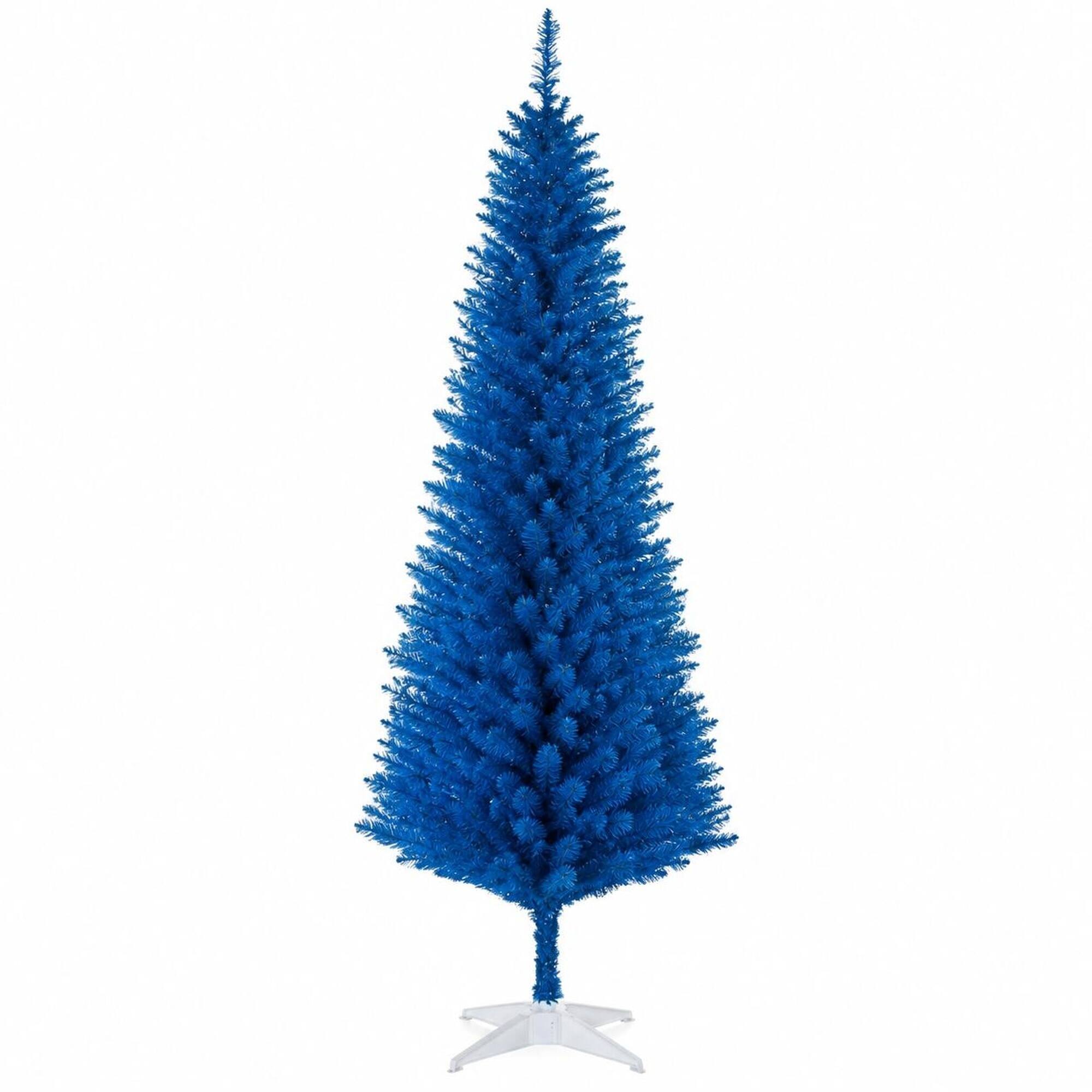 Front. RYHNUYNE - Blue Pencil Christmas Tree With Realistic Tips and Sturdy Stand - Blue.