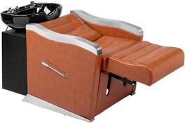 Winado - Salon Backwash Unit Barber Chair with Shampoo Sink, Footrest, Neck Rest, Retractable Sprayer for Barbershop Beauty Spa - Brown