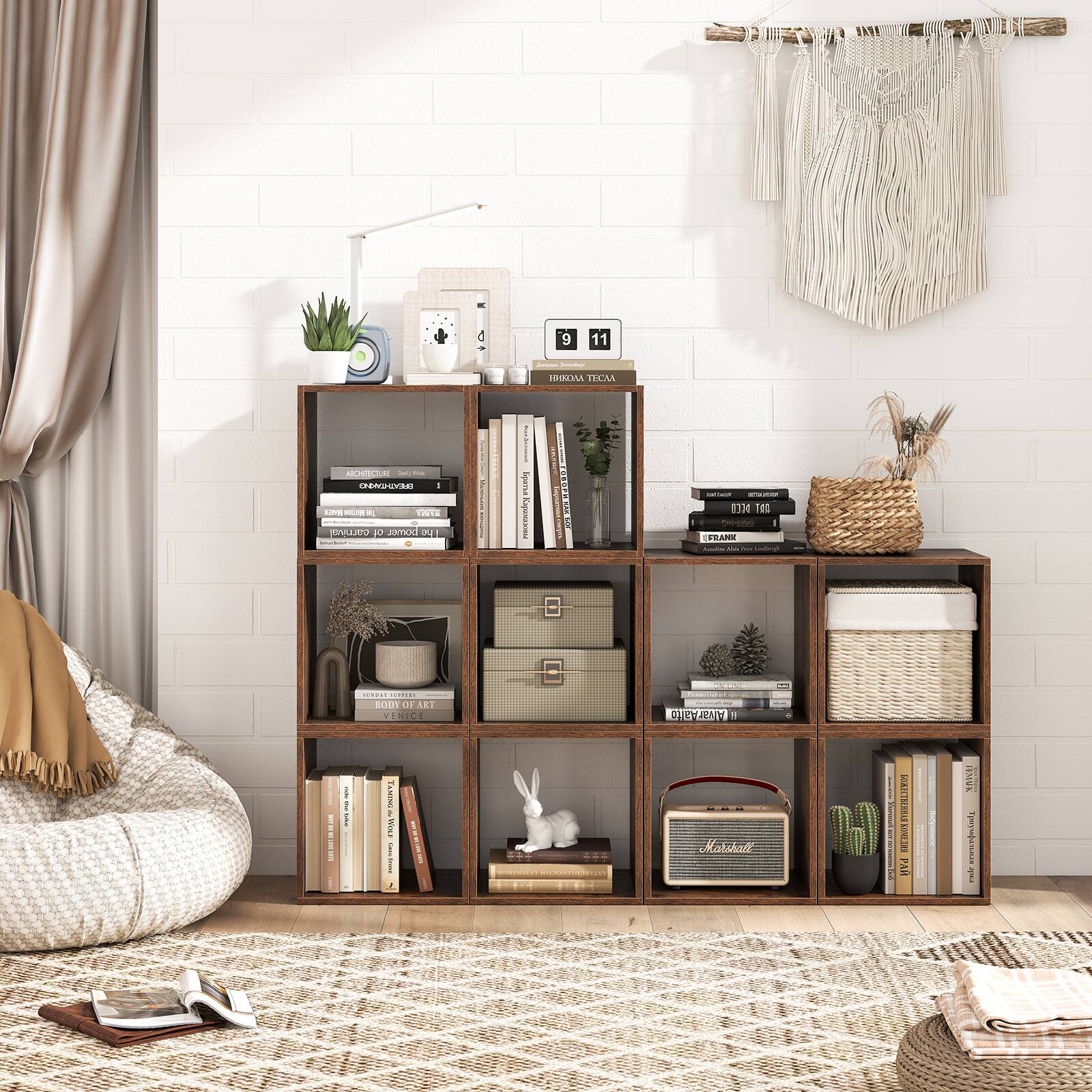 Sure, here is the corrected and grouped text from the image:

---

**Top Shelf:**
- 9 11
- IBORNA TECNA

**Second Shelf:**
- ARCHITECTURE
- (Various other books)

**Third Shelf:**
- (Various books and decorative items)

**Fourth Shelf:**
- (Various books and decorative items)

**Fifth Shelf:**
- (Various books and decorative items)

**Bottom Shelf:**
- (Various books and decorative items)

**Additional Text:**
- H C MOHCM
- ENSVA
- CIEE URO
- Jomod
- Sgersa Logree
- 1334
- A I I MAREL
- 800S OE ARE YENICE
- CTLAM
- MOOLS
- 1OSRJ
- Marshatt
- SIAECTIONA INLIKS PAR

---

This text appears to be a mix of random characters and words, possibly from a book or decorative item in the image.