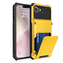 Dteck - for Apple iPhone 17e / 16e Dual Layer Protective Phone Case with Hidden 5-Card Holder Wallet Slot Flip Open Back Cover - Yellow