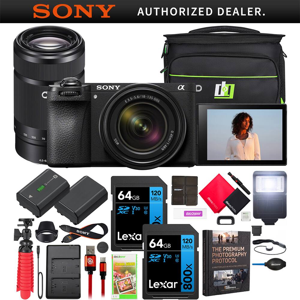SONY AUTHORIZED DEALER.

SONY E3.5-5.6/18-135 OSS

135 100 70 4.5-6.55

O. 48ft 0.45m/1.

SONY

120 64GB MB/s XC S I V30 U

decaphoto decephoto. decognar Lexa 120 64GB GB MB/s THE PREMIUM decogner SD V30 U PHOTOGRAPHY XC I @ PROTOCOL Screen GUARD A MASTERCLASS 1 DOMGCOOK 3.5 Lexar 800x DECO SSENTIALS