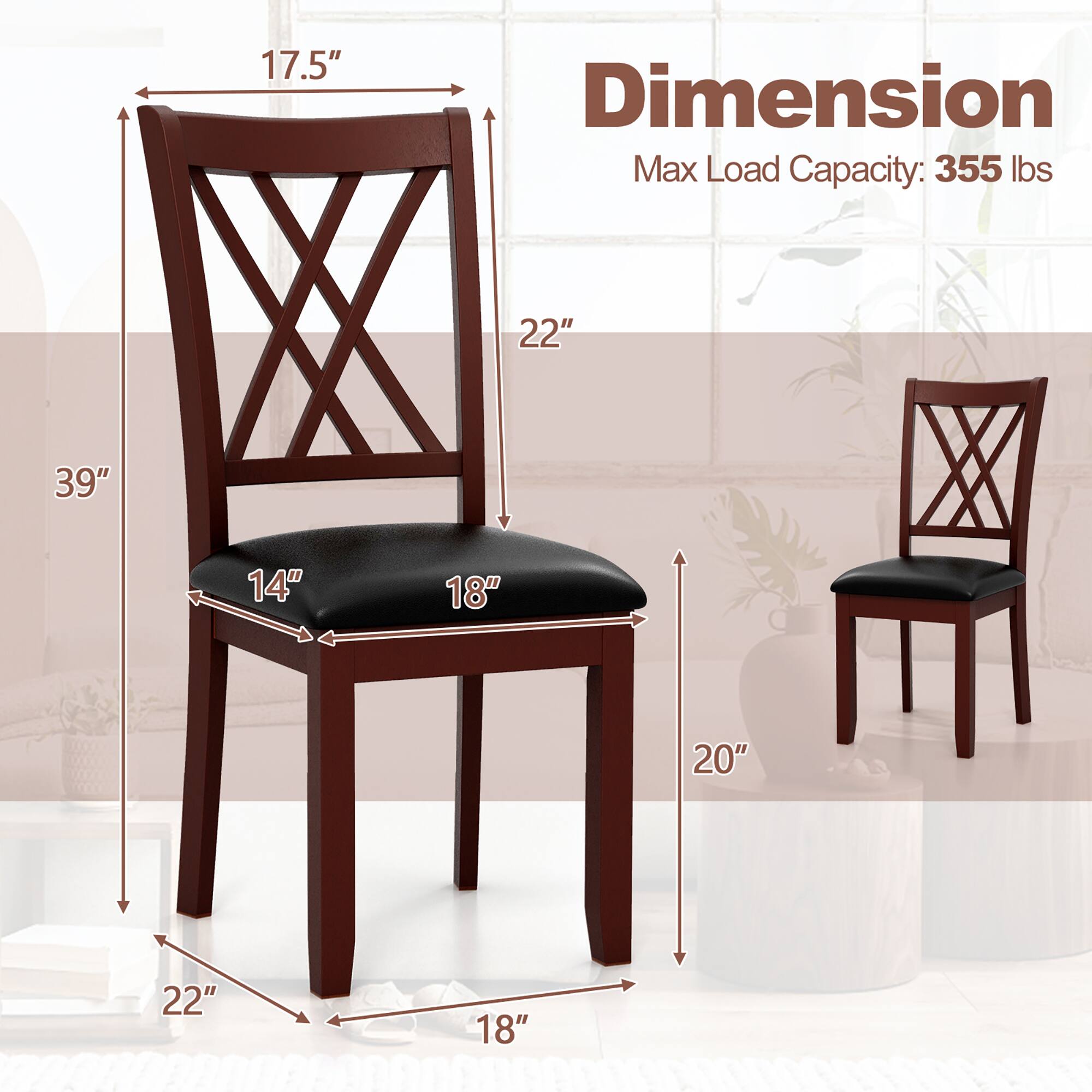 Dimension  
Max Load Capacity: 355 lbs  

17.5"  
22"  
39"  
14"  
18"  
20"  
22"  
18"