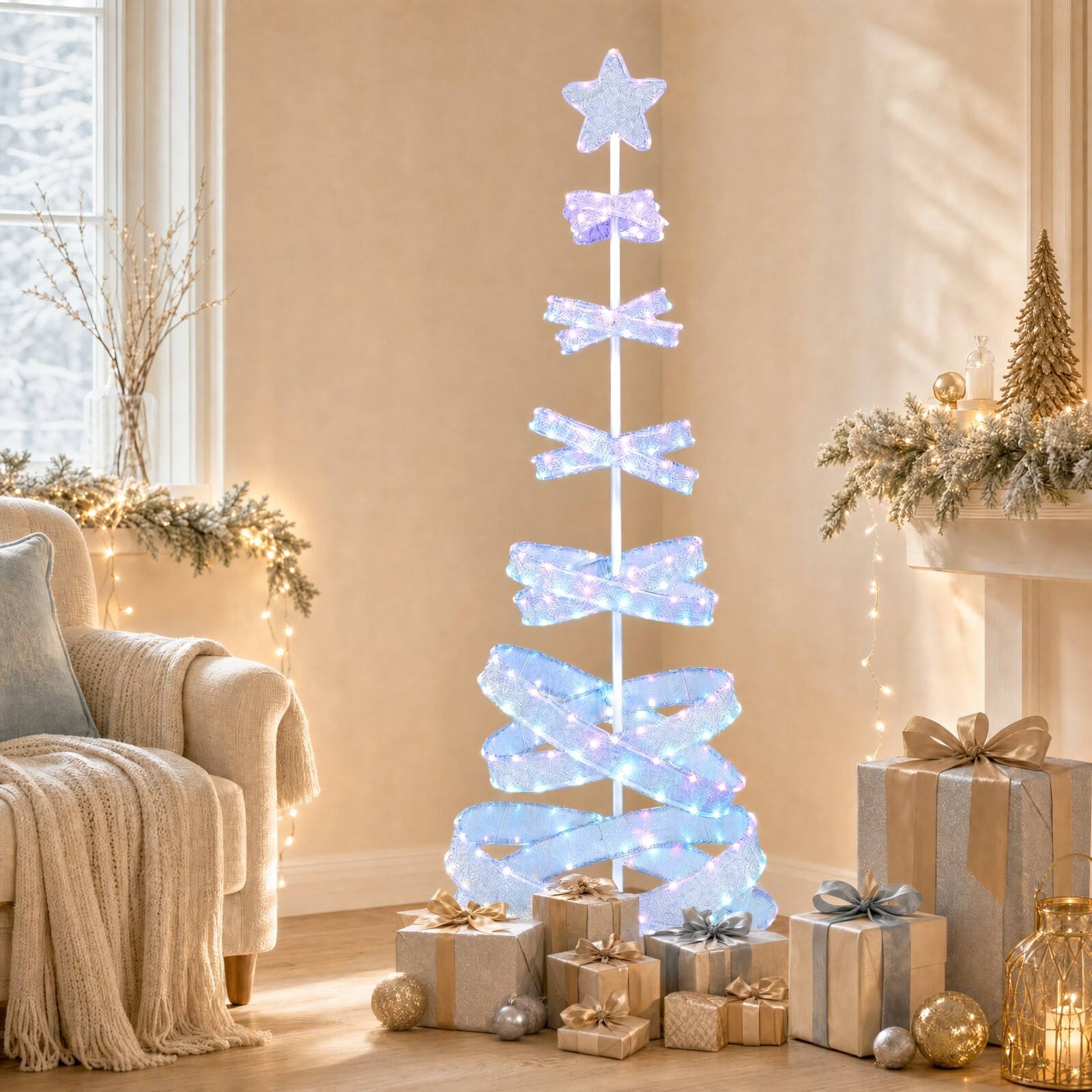 Alt View 1. Costway - Costway Pre-lit Spiral Christmas Tree, Light Up Artificial Tree w/341 LED Lights - White.