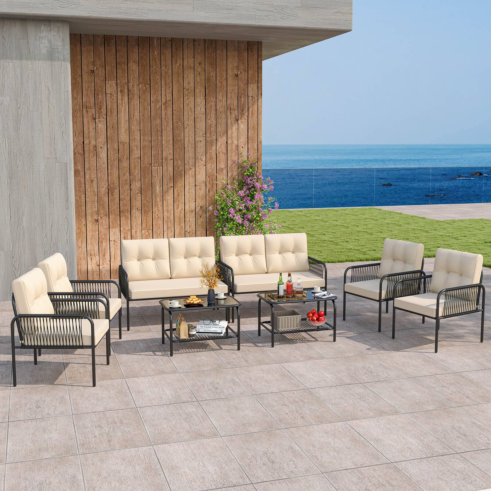 Alt View 3. Costway - Costway 8 PCS Patio Furniture Set with Loveseat Tempered Glass Coffee Table & Soft Cushions - Black.