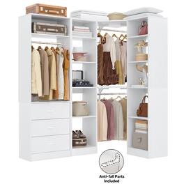Aheaplus - L-Shaped Corner Closet: 3 Drawers + 13 Shelves, 2000lb Capacity ,Space-Saving Walk-in Organizer - White