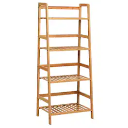 Pefilos - 4-Tier Bamboo Plant Rack with Guardrails Stable and Space-Saving-Natural, Flower Pot Stand for Planter Corner Garden - Brown