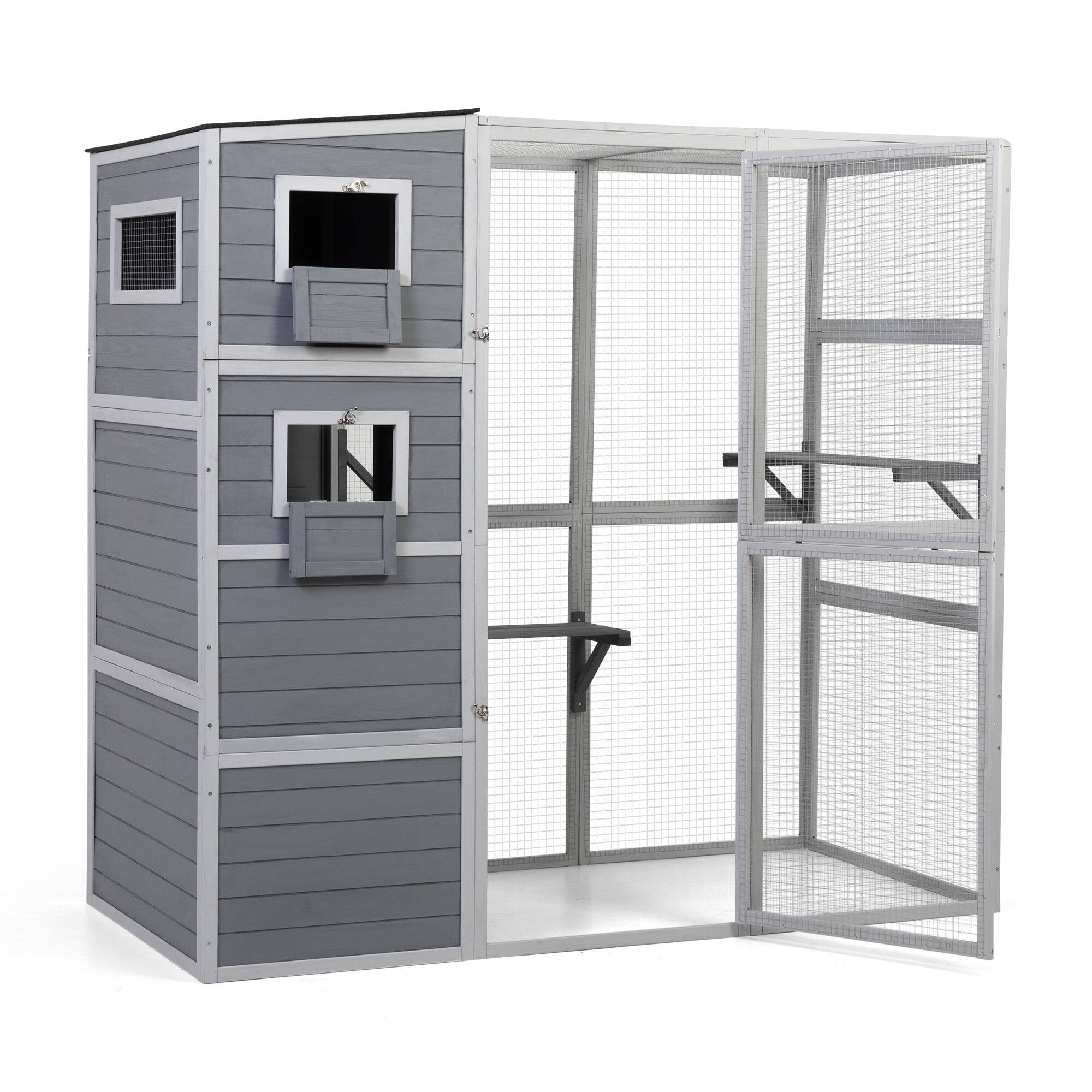 Alt View 4. Pefilos - 76" Outdoor Cat House Kitty Catio Enclosure, Indoor Wood Cat Cage Condo Playpen with Platforms.