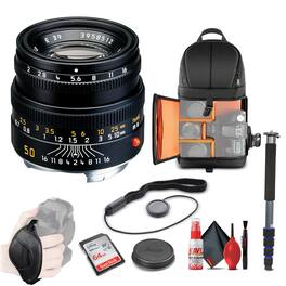 Leica - Summicron-M 50mm f/2 Lens (11826) + 64GB Memory Card + BackPack + Full Size Monopod + Cleaning Set + Cap Keeper + - Black