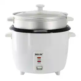 Better Chef - 10 Cup Ceramic Bowl Rice Cooker with Steamer Attachment - White