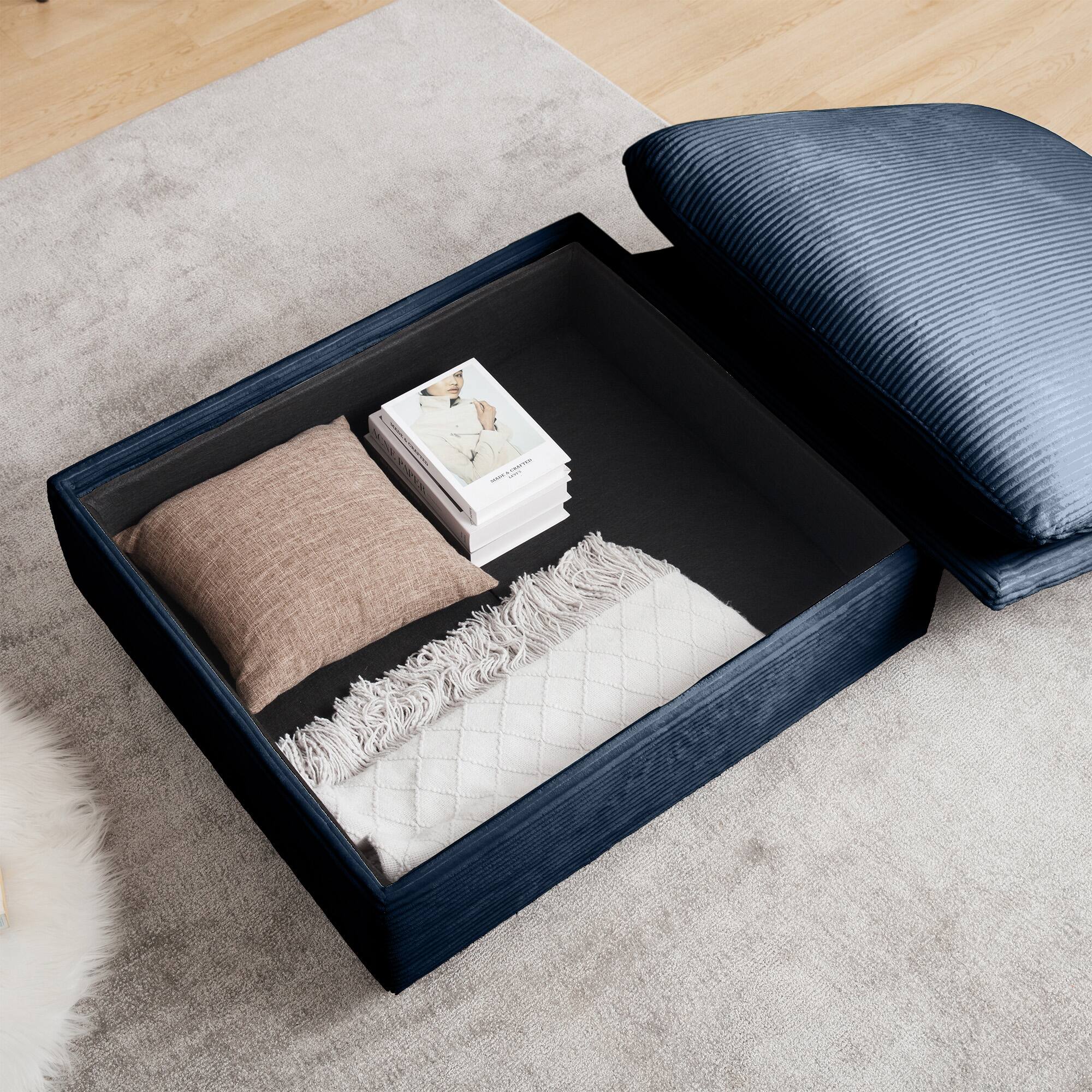 Alt View 2. APRILSOUL - Corduroy Fabric Ottomans Footrest 2 3 4 Seater Sofa Blue Corduroy - Blue.