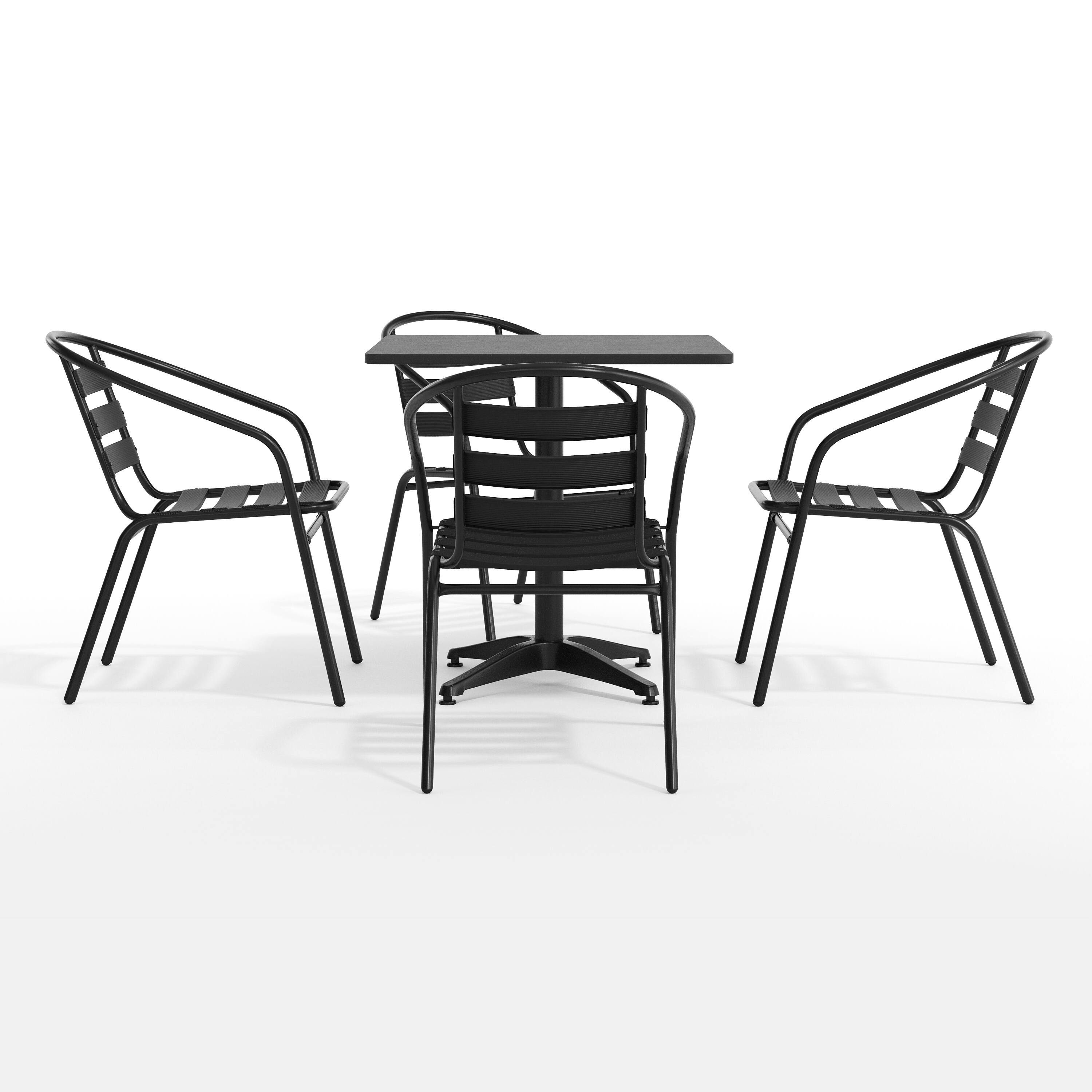 Alt View 10. Emma + Oliver - 27.5'' Square Aluminum Indoor-Outdoor Table Set with 4 Slat Back Chairs - Black.