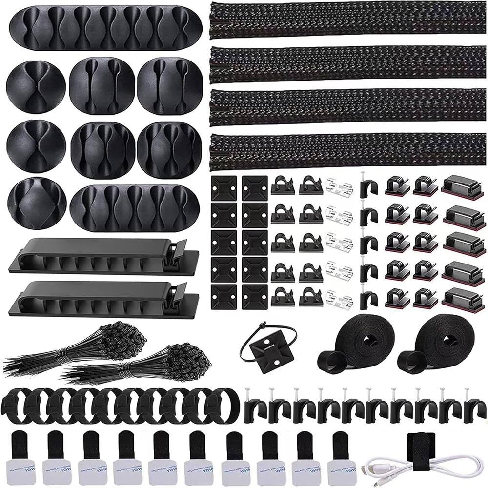 THIRSTY TURTLE - “302PCS Cable Management Kit – Black Nylon Ties, Clips & Sleeves”