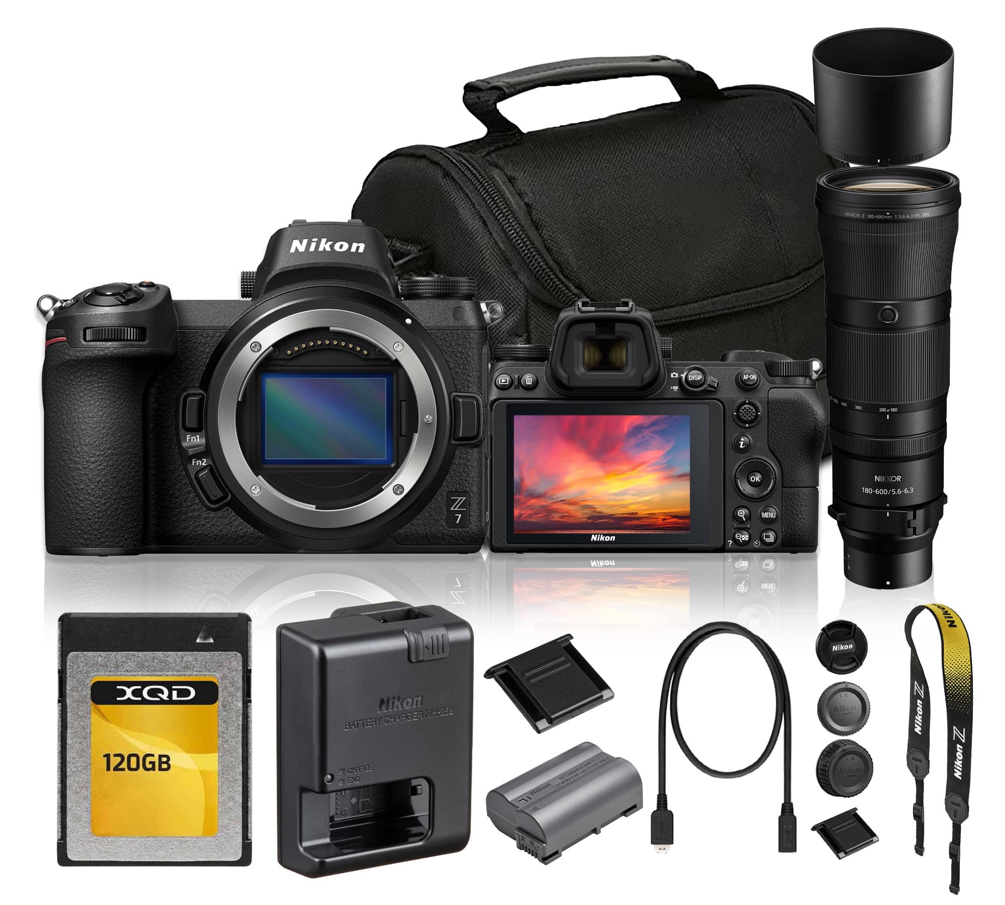 Nikon - Z7 Mirrorless Camera with NIKKOR Z 180-600mm f/5.6-6.3 VR Lens + 120GB XQD Memory Card + Camera Bag - Black price history on PriceWatchPro