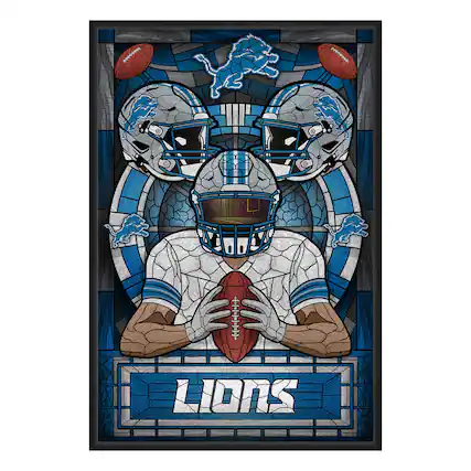 Front. Sporticulture - Detroit Lions Framed Stained Glass Art Print - Blue.