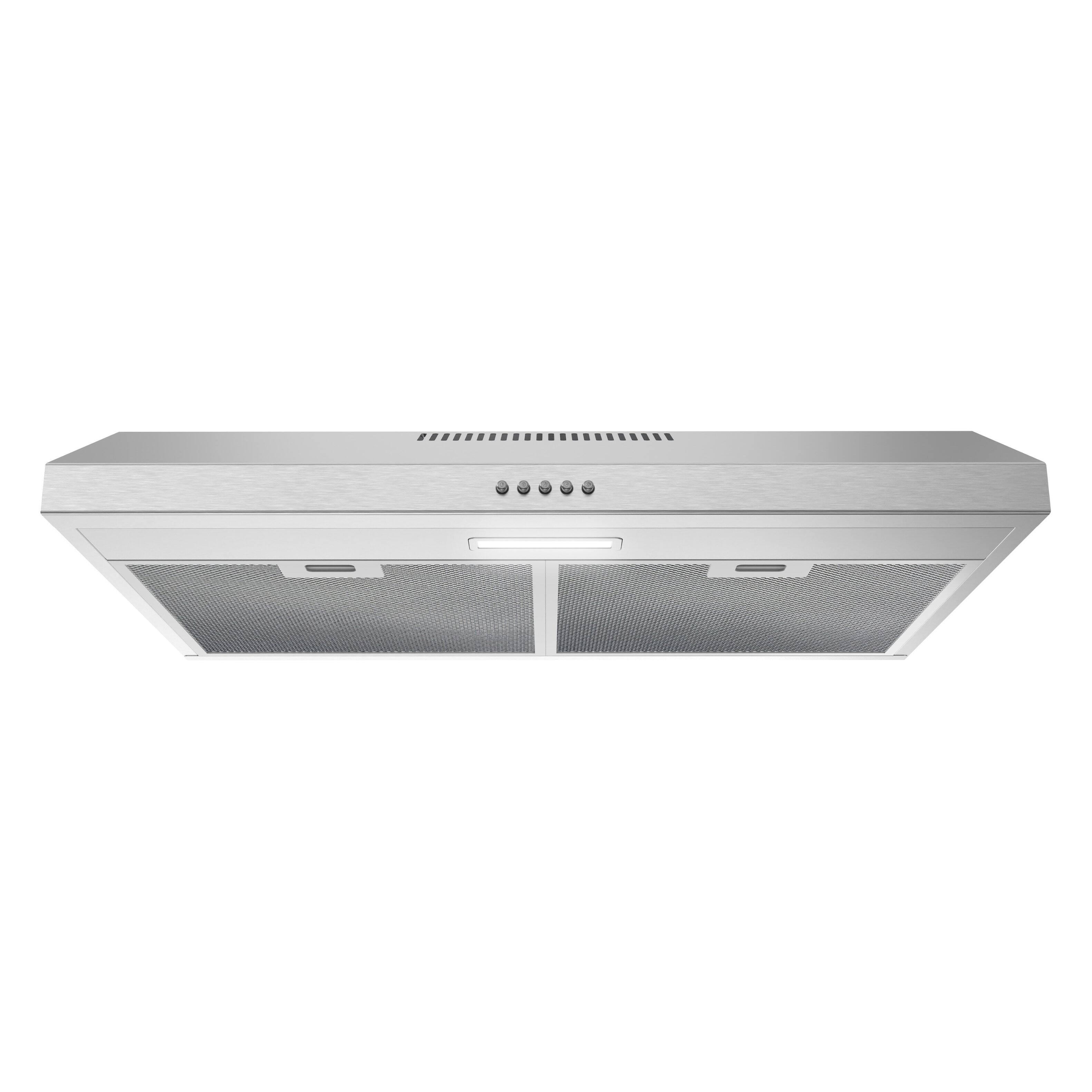 Angle. Streamline - 30 in. Ferla Ducted Undermount 80 CFM Range Hood, Mesh Filters, Push Button Control, LED Light - Brushed Stainless Steel.