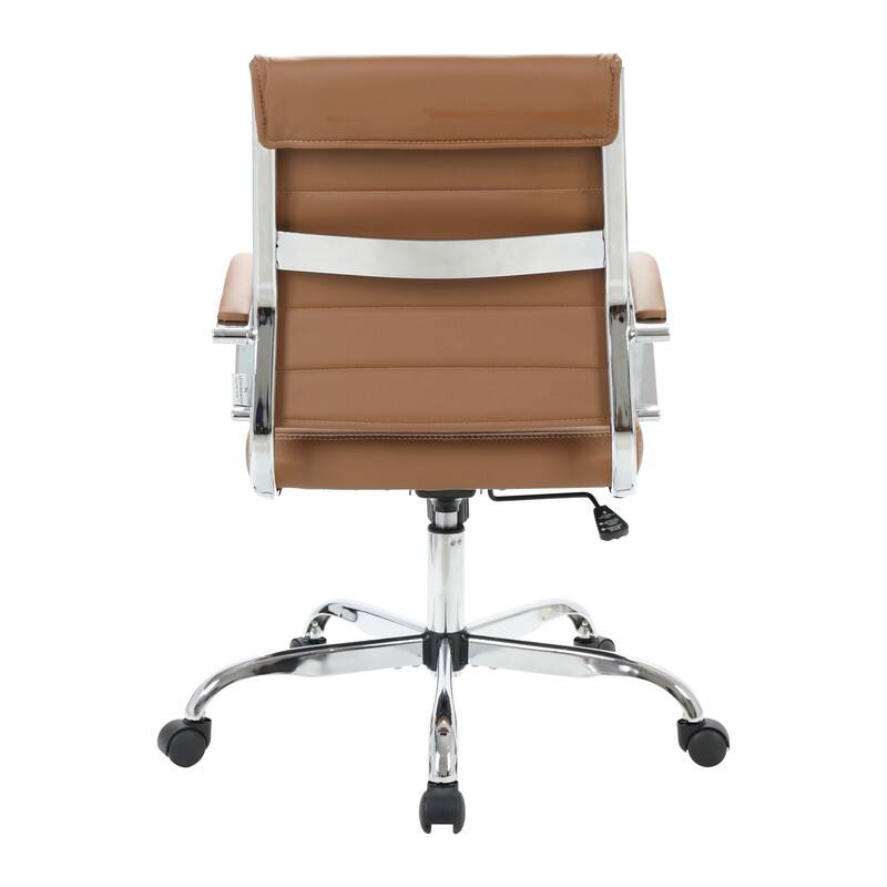 Alt View 7. LeisureMod - Benmar Modern Leather Office Desk Chair with Ribbed Seat Design and Steel Frame Computer Chair - Brown.