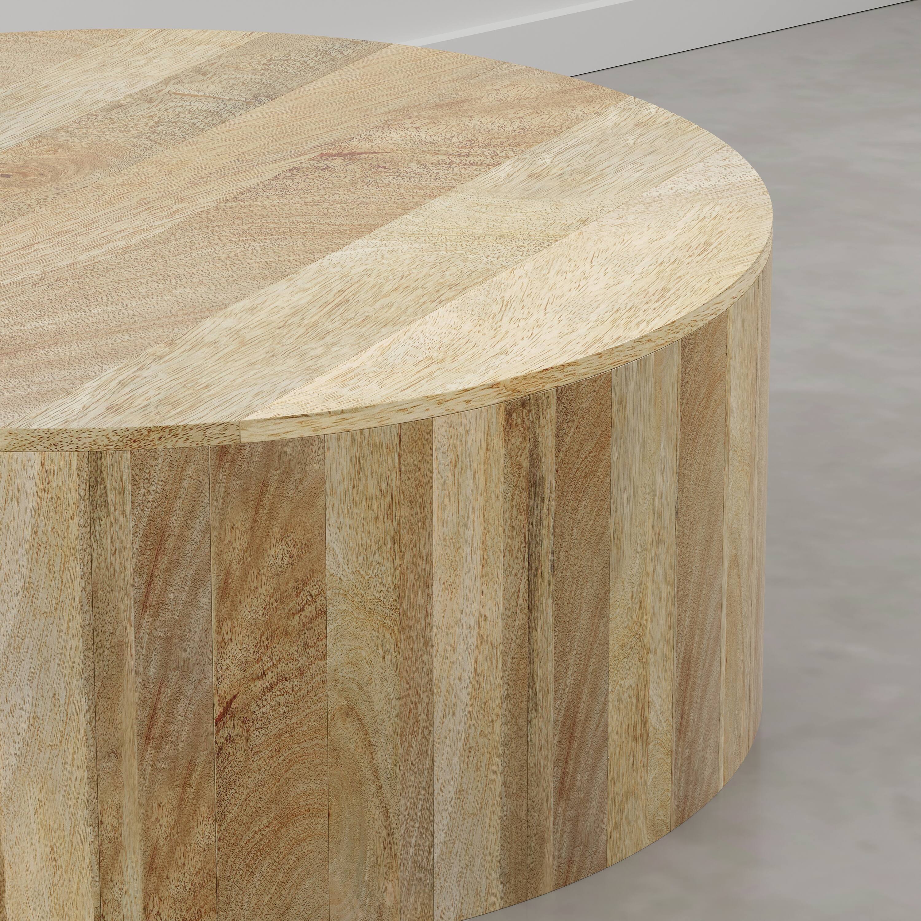 Alt View 3. Simpli Home - Millbury 36 inch Wide Solid Mango Wood Drum Coffee Table, Honey Earthtone - Honey Earthtone.