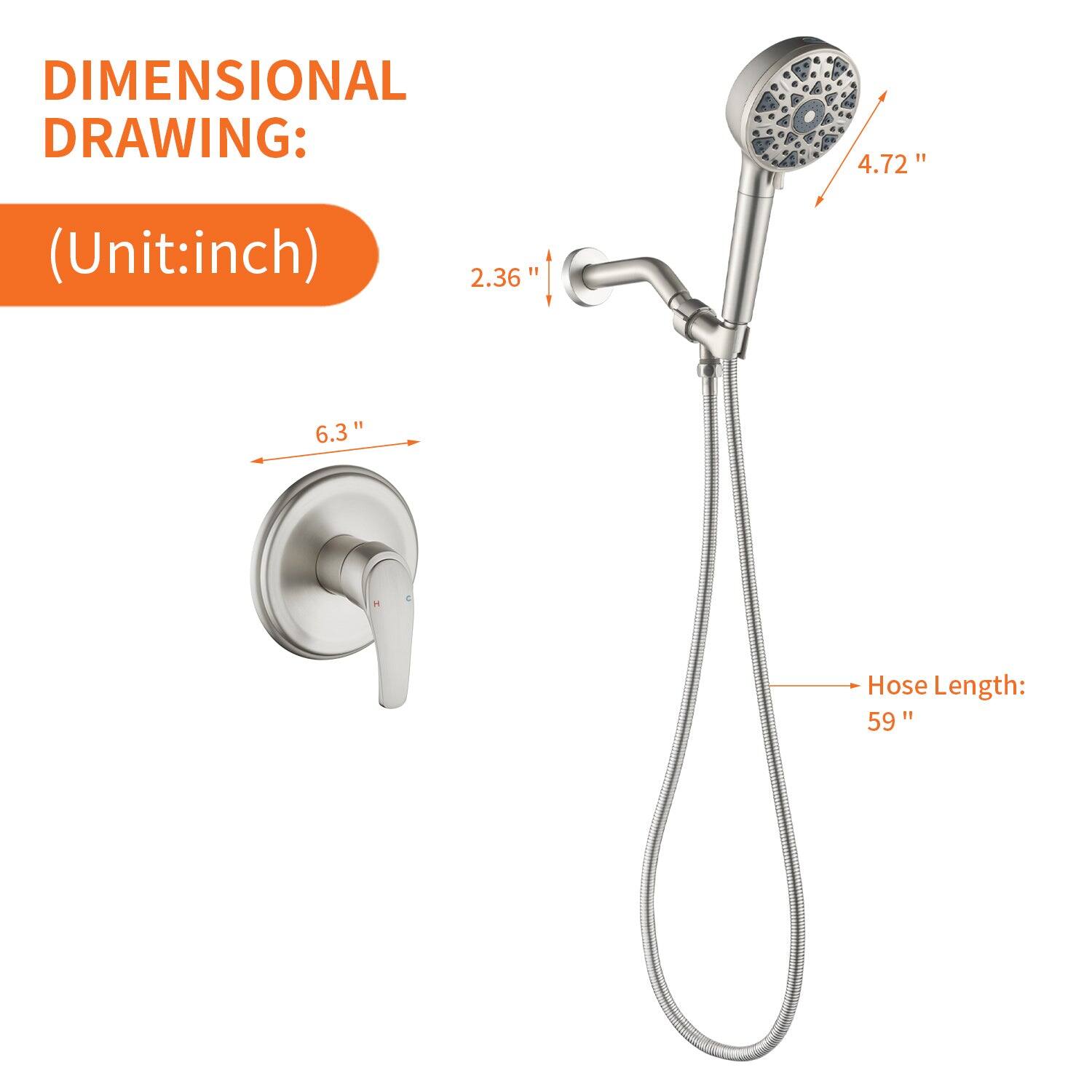 DIMENSIONAL DRAWING:  
(Unit: inch)  

- 4.72"  
- 2.36"  
- 6.3"  
- Hose Length: 59"