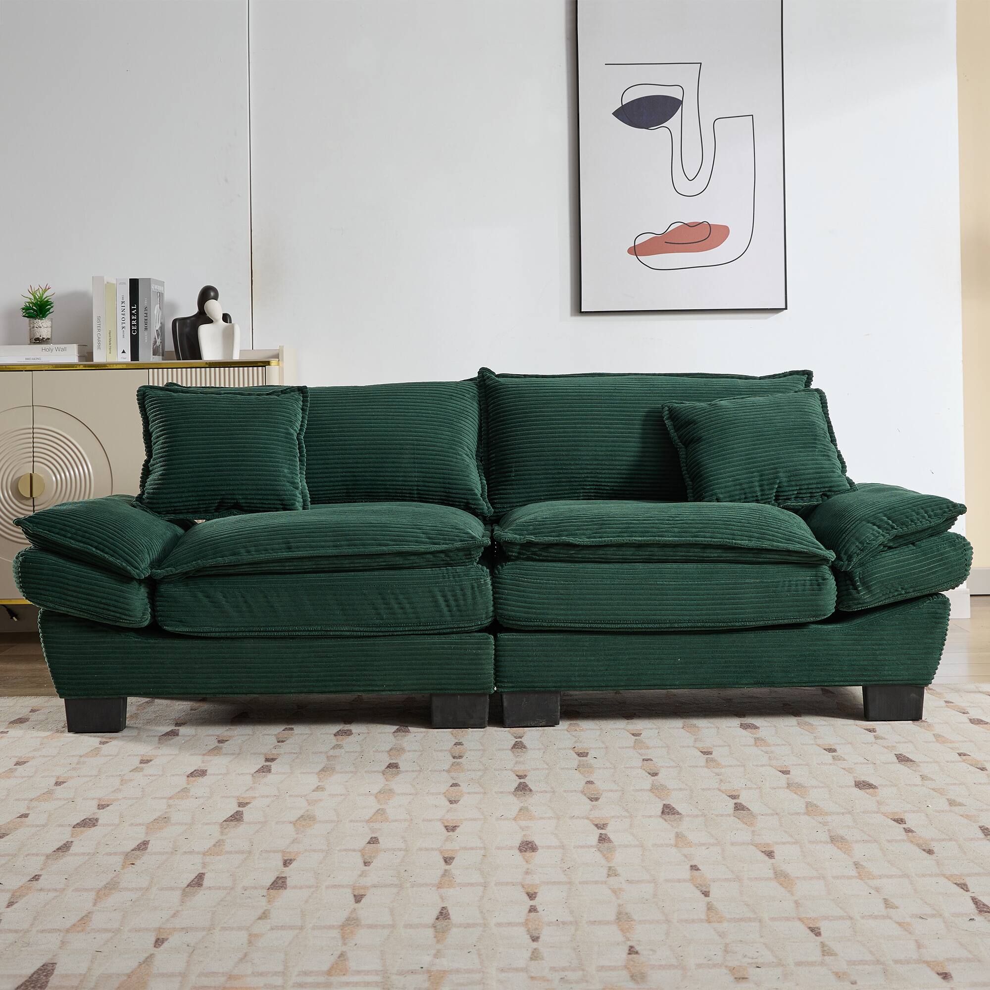 Alt View 10. Tiramisubest - Corduroy Couch Loveseat Sofa with Pillows,Comfy Upholstered Deep Seat Sofa for Bedroom,Living Room,Office-Green - Green.