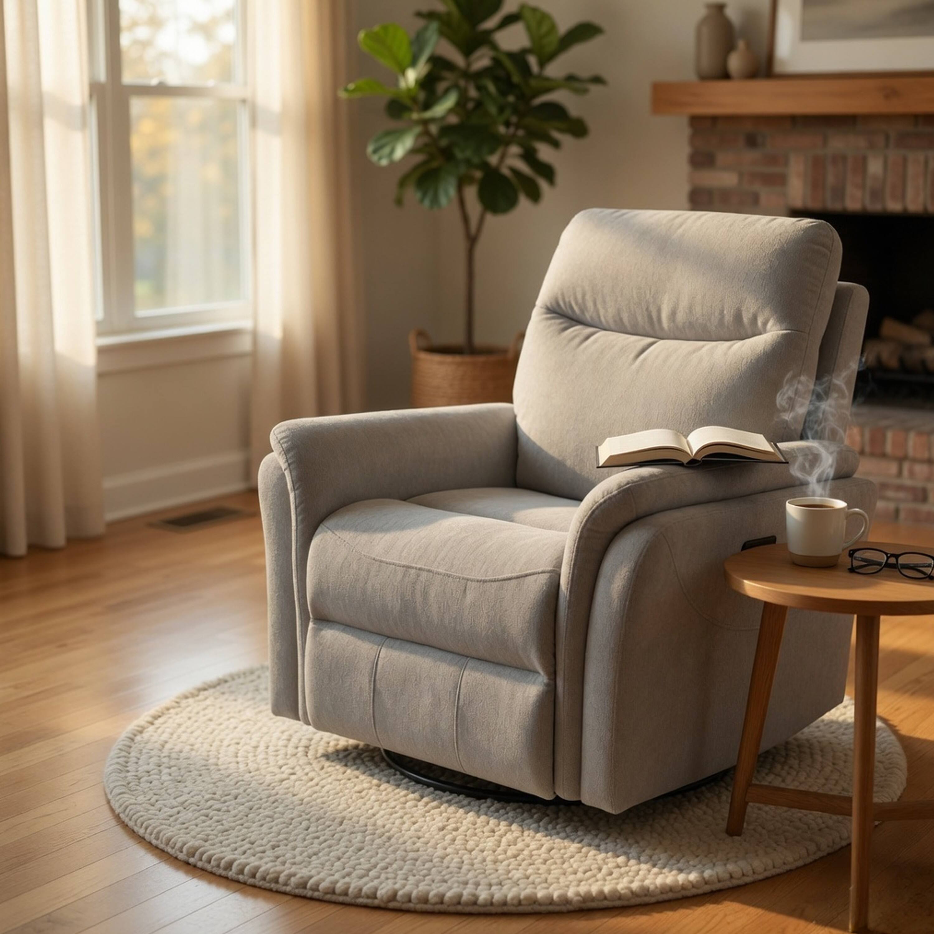 Alt View 5. Manhattan Lane - Asley Swivel Power Glider Recliner Chair with USB Ports, Ivory Fabric - Ivory, Black.
