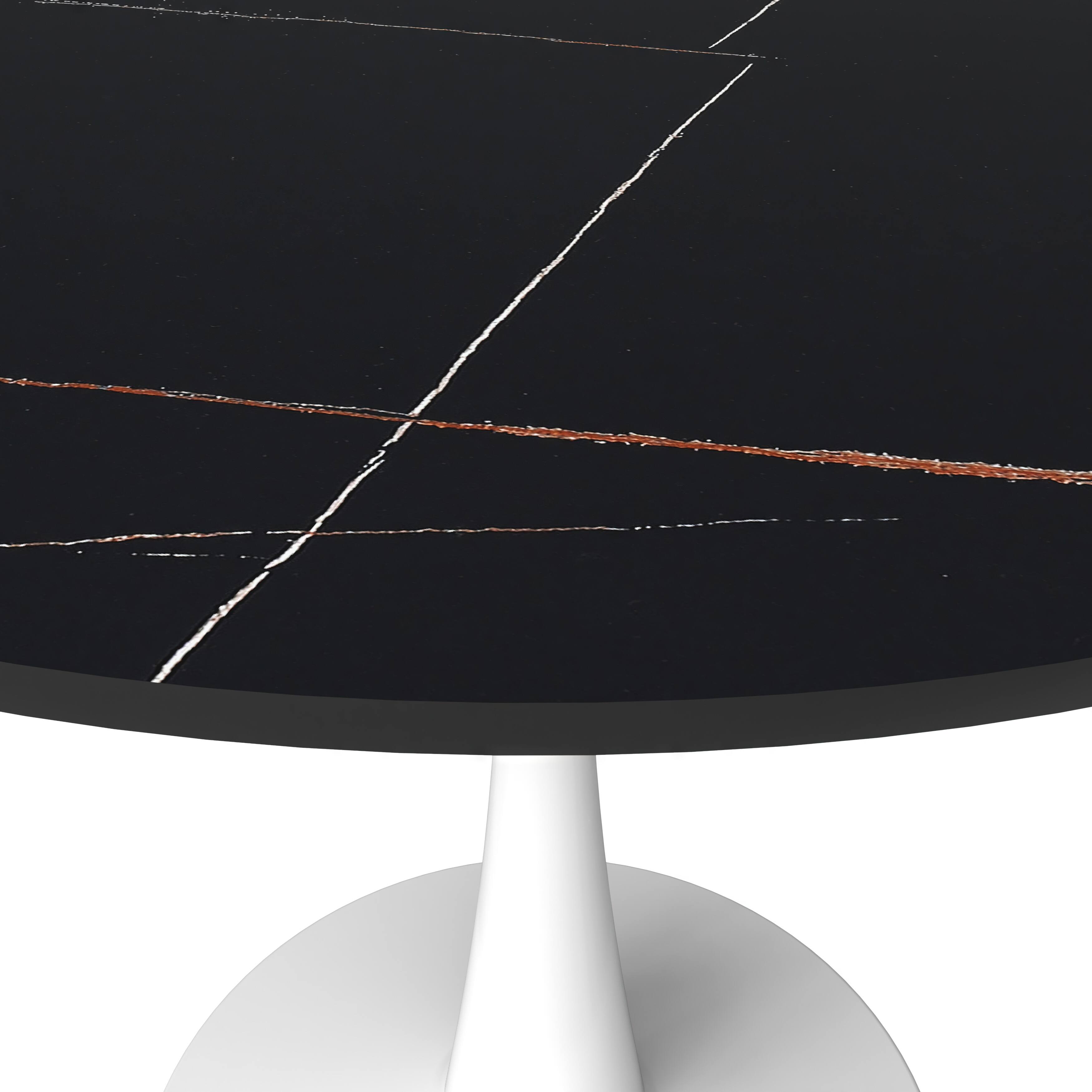 Alt View 4. LeisureMod - Bristol Modern 35" MDF/Stone Round Dining Table, Mid-Century with White Pedestal Base for Kitchen - Stone - Black.