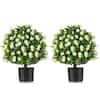 Front. Costway - Costway 2 Pack Artificial Boxwood Topiary Ball Tree Faux Shrub Bushes with Flowers White - White.