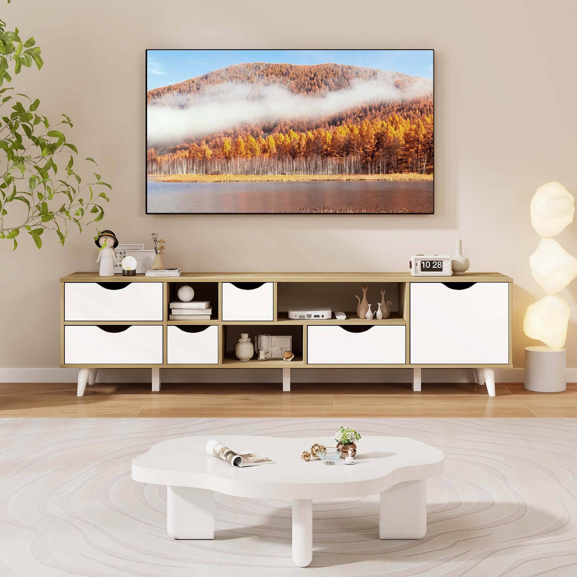 Alt View 11. Costway - TV Stand for TVs up to 65" with Storage 5 Drawers & 3 Open Shelves for Bedroom - Oak.