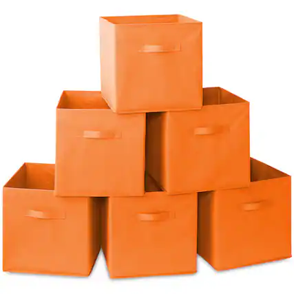 Front. Casafield - (Set of 6) Collapsible Fabric Cubes - Storage Bins - Orange.