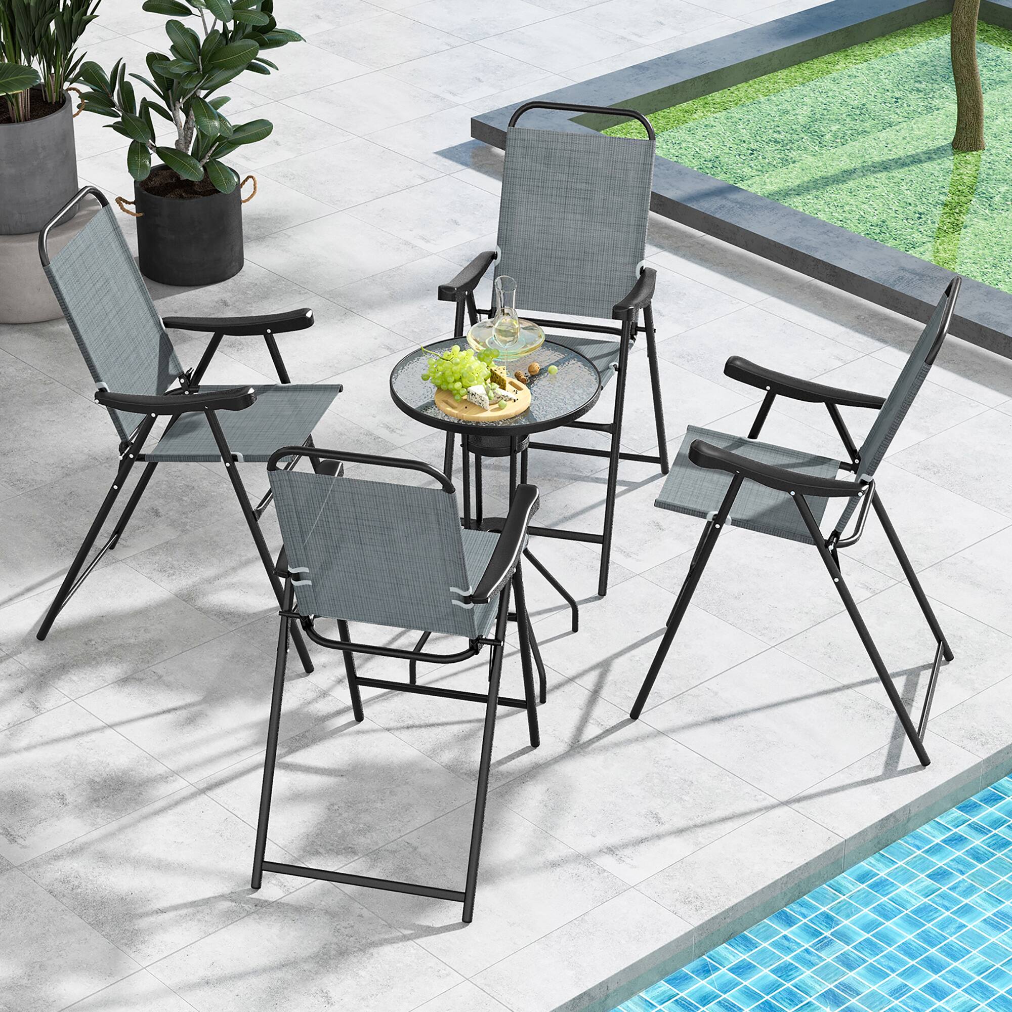 Alt View 1. Gymax - Gymax 4 PCS Patio Bar Chair Folding Bar Height Metal Frame w/ Footrest Garden Blue - Blue.