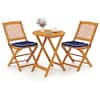 Front. Costway - 3 PCS Acacia Wood Patio Bistro Set Folding Table & Chairs Set with Cushions - Natural,Navy.