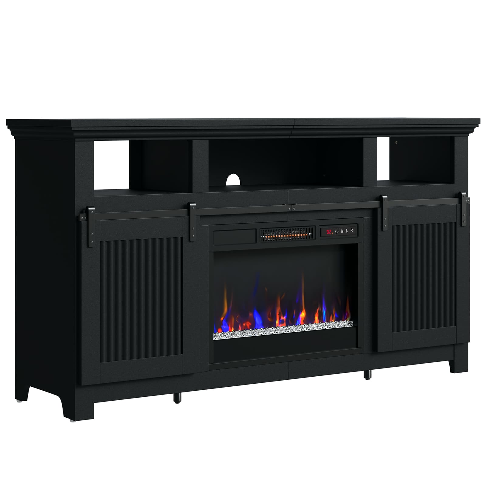 Alt View 17. Bestier - Bestier 60" Gaming TV Stand with Electric Fireplace Farmhouse Slinding Door Entertainment Center For UP to 70" - Black.