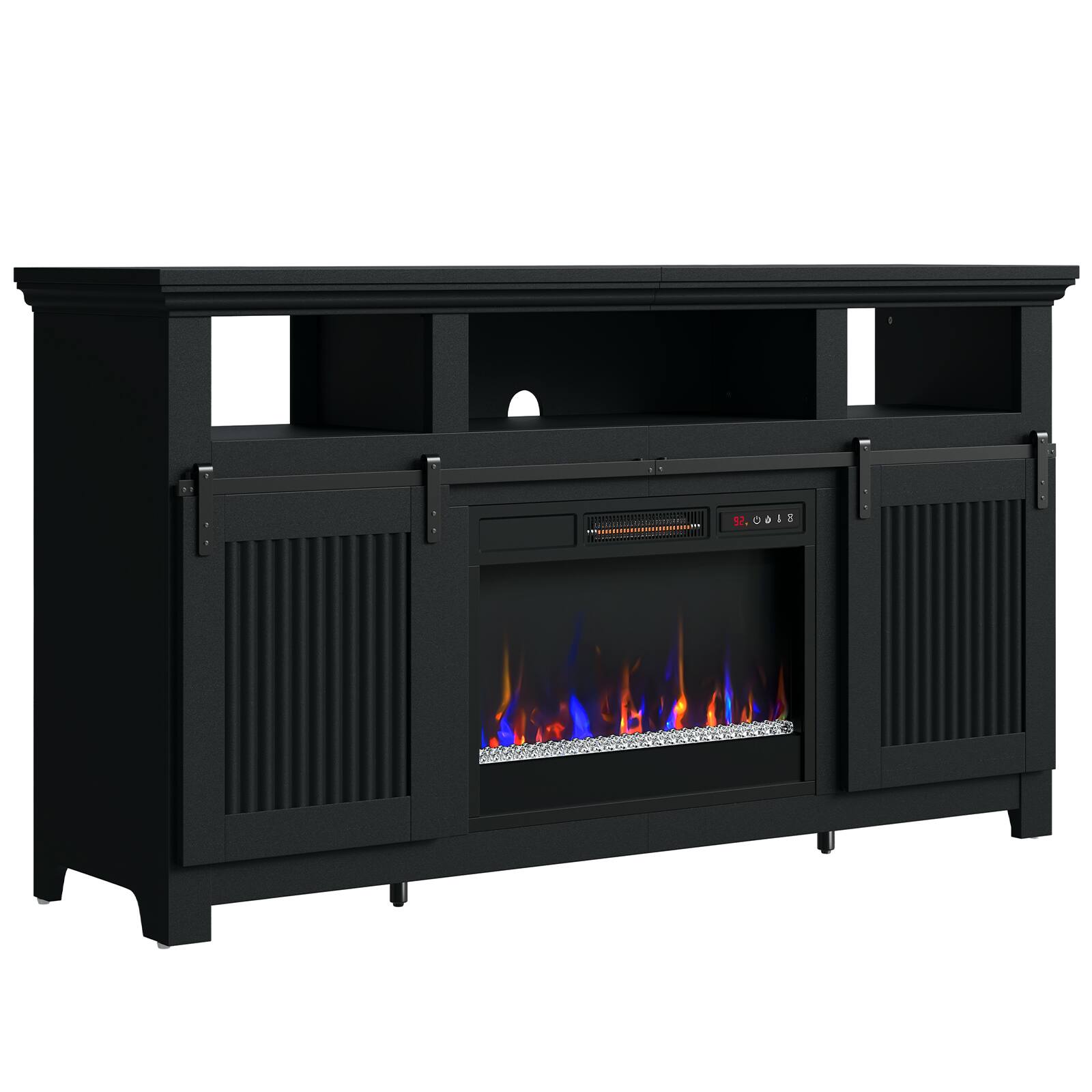 Alt View 17. Bestier - Bestier 60" Gaming TV Stand with Electric Fireplace Farmhouse Slinding Door Entertainment Center For UP to 70" - Black.