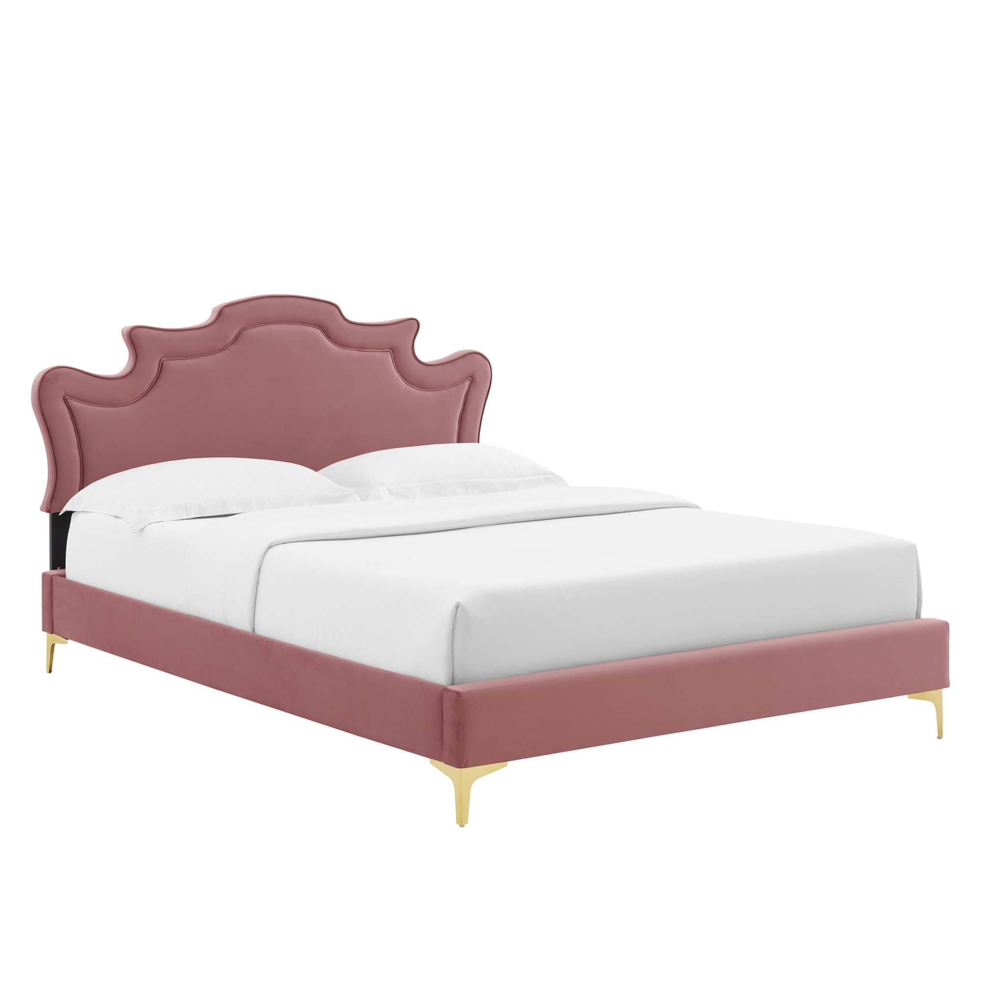 Angle. Modway - Sienna Performance Velvet Queen Platform Bed - Gray.