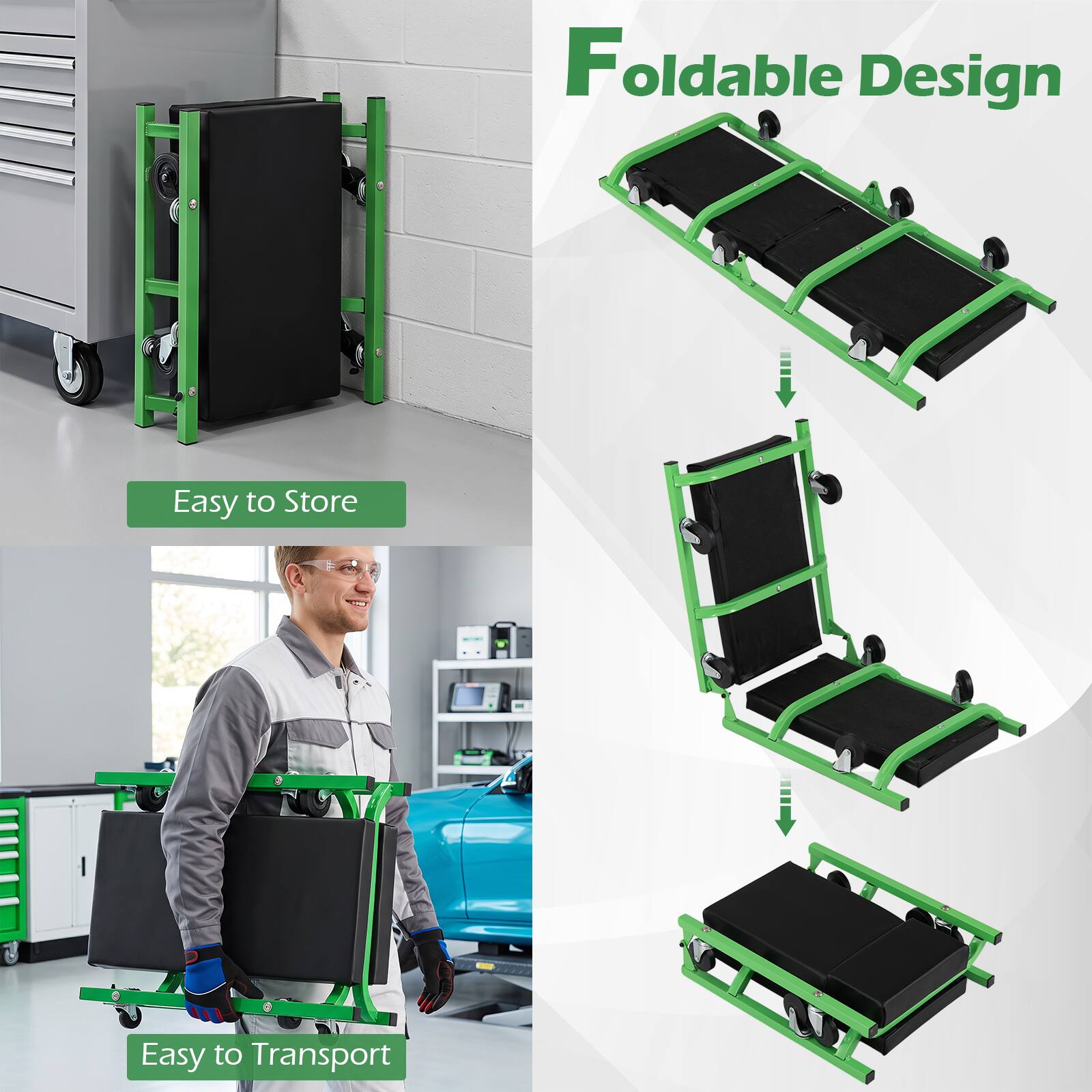 Foldable Design  
Easy to Store  
Easy to Transport