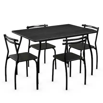Front. Costway - 5 Piece Dining Set Table 30.0" And 4 Chairs Home Kitchen Room Breakfast Furniture Black - Black.
