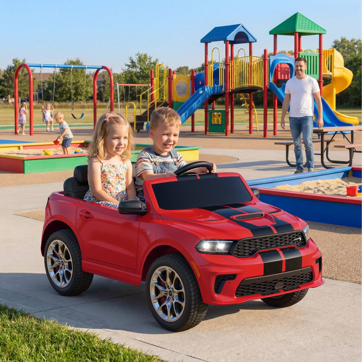 Left. Wisairt - Officially Licensed Dodge 12V Kids Ride on Car with Parent Remote & Bluetooth - Red.