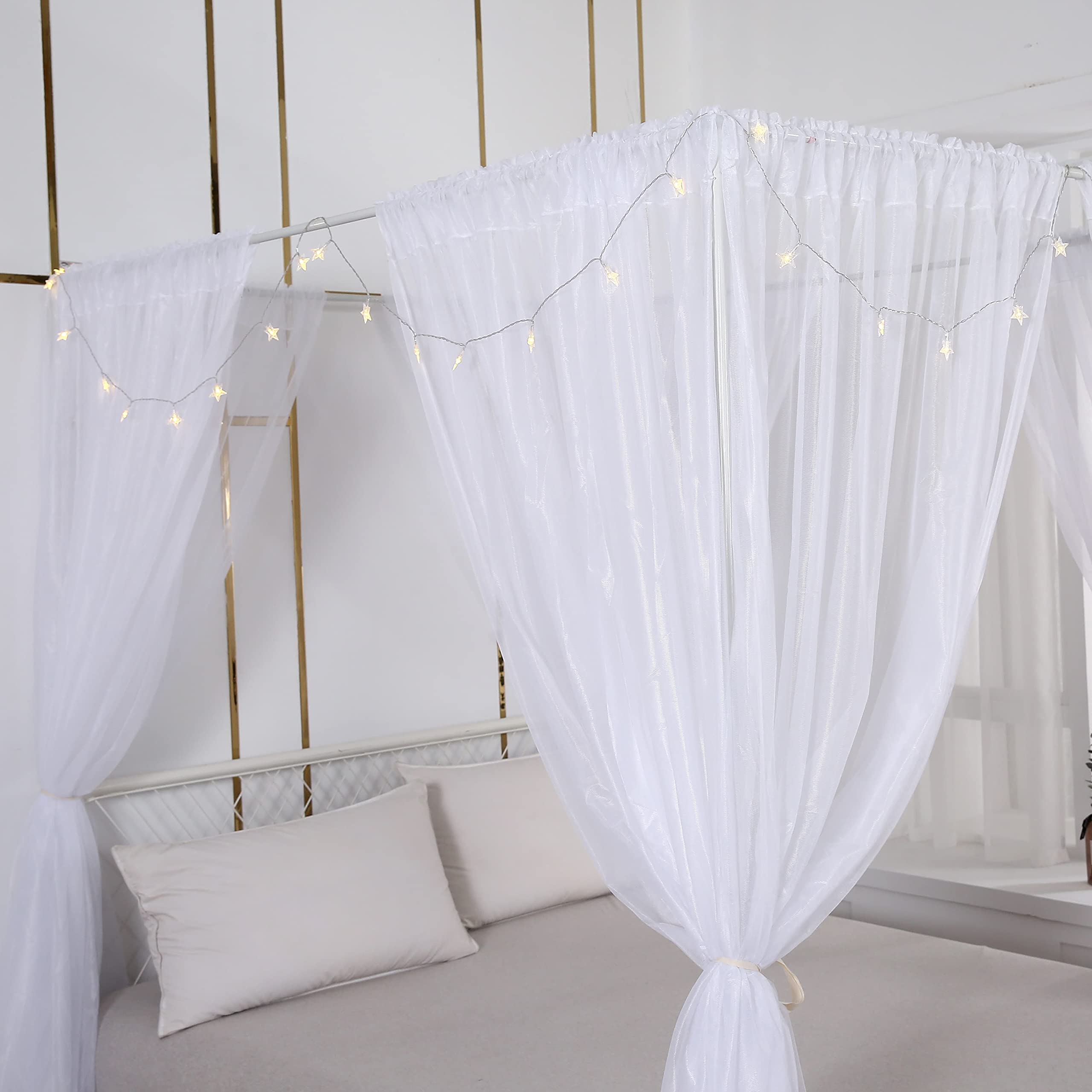 Left. PO3TICJUNKI3 - Princess Bed Curtains Set Sheer Curtain For Full Drapes 8 Panels Canopies With Light Room Decortwin - Sage Green-Full/Queen.