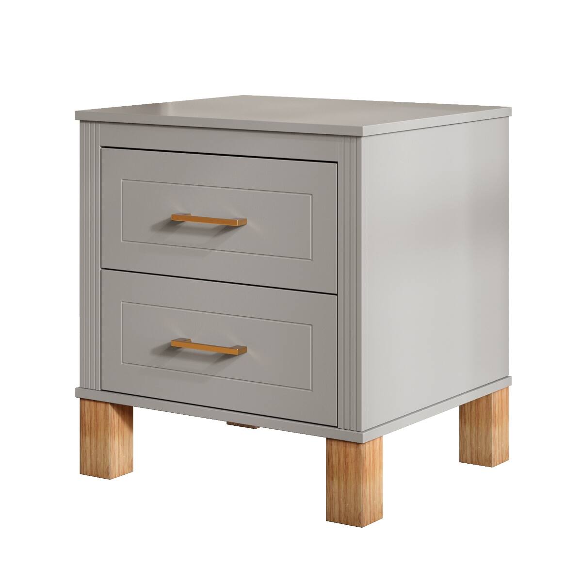 Alt View 7. Loheer - Loheer Gray 2 Drawer Nightstand, Fluted Bedside Table with Solid Wood Legs - Gray.