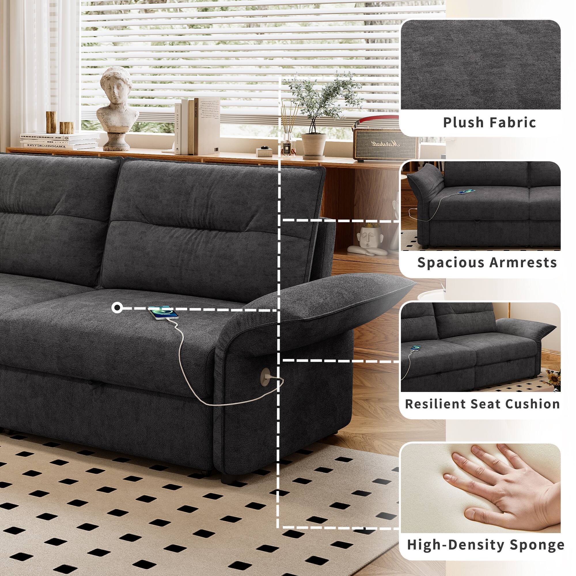 Plush Fabric: CCea..e Marshal Spacious Armrests Resilient Seat Cushion High-Density Sponge