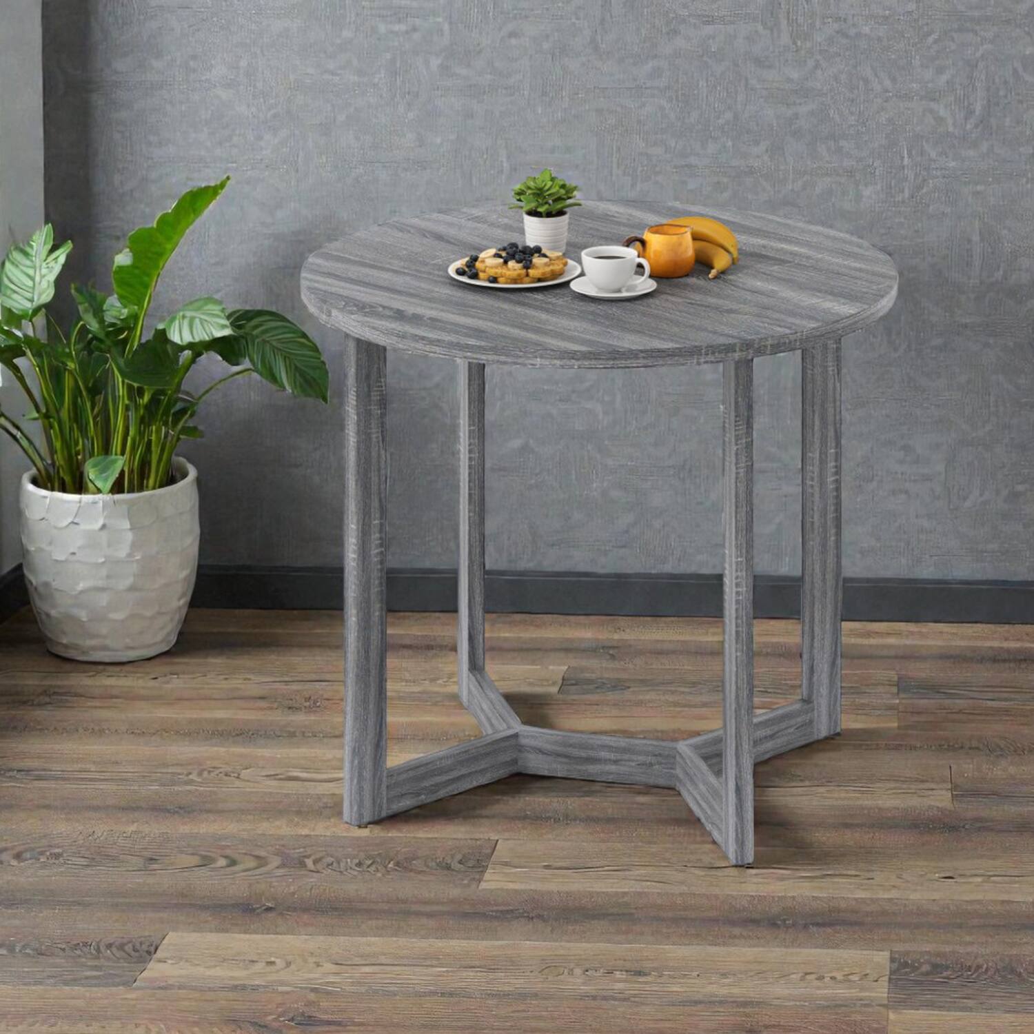 Front. Hivvago - Stylish 36-Inch Wood Round Table with Decorative Wing Pedestal for Small Spaces - Black.