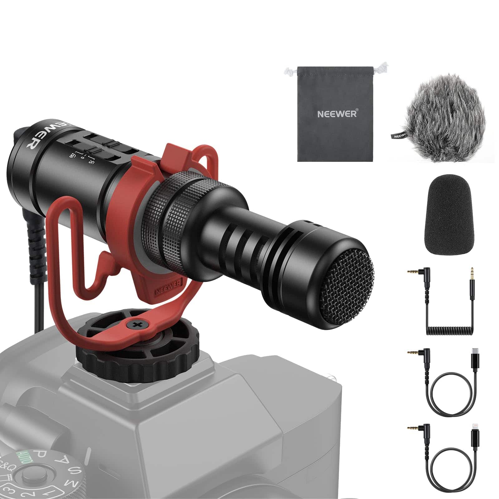 Neewer - Plug & Play Vlog Mic, Supercardioid, 20-20KHz, 3.5mm TRRS, Gain Control, VM11