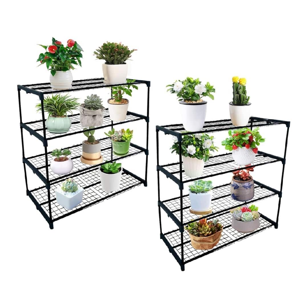 GARVEE - Shelves for Plants,4 Tier 2 Pack Plant Display Rack Shelf Stand,Home Storage Organizer Shelf Unit, Flower Pot Holder - Green